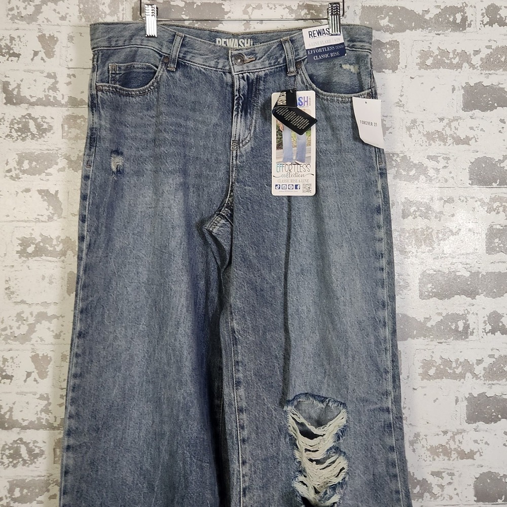 RE:WASH Forever 21 Denim Jeans Women Size 9 Baggy Distrssed Classic Rise‎ A Line - Picture 16 of 16